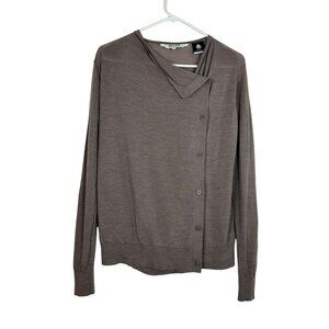 North South Merino Extra Fine 100% Wool Womens XS Taupe Button-Up Sweater